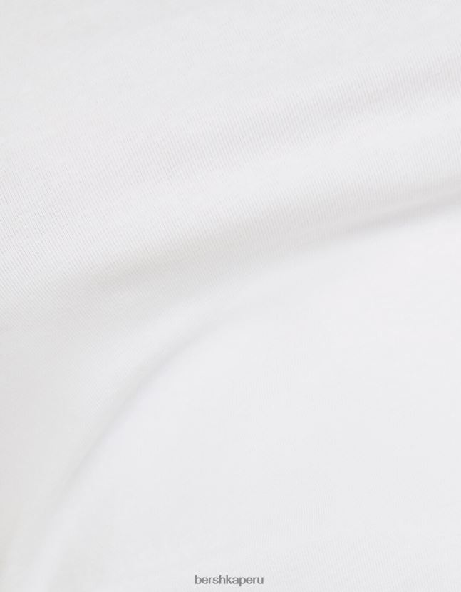blanco Bershka mujer camiseta ajustada de manga corta 806J6B617