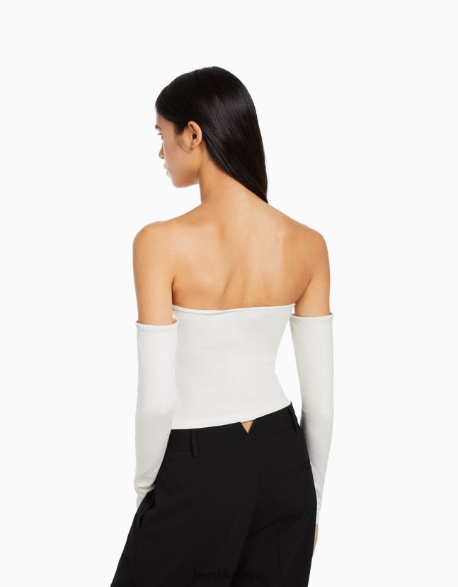 blanco Bershka mujer camiseta bandeau de manga larga con estampado de nirvana 806J6B520