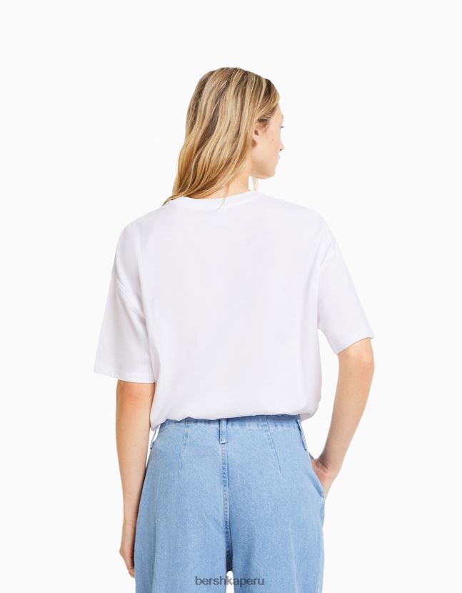 blanco Bershka mujer camiseta de manga corta con estampado 806J6B442