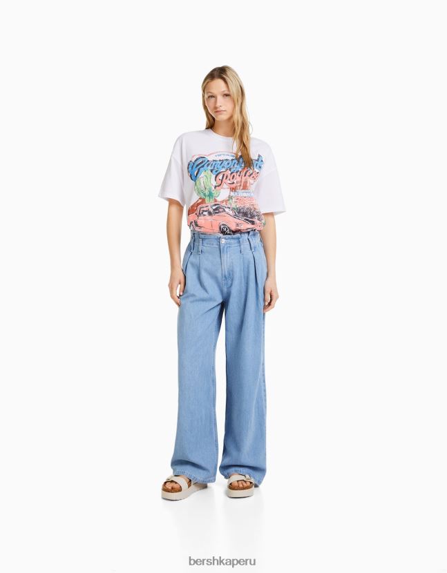 blanco Bershka mujer camiseta de manga corta con estampado 806J6B442