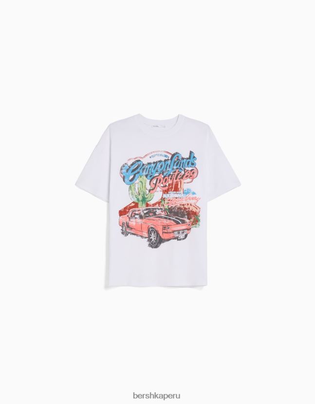 blanco Bershka mujer camiseta de manga corta con estampado 806J6B442