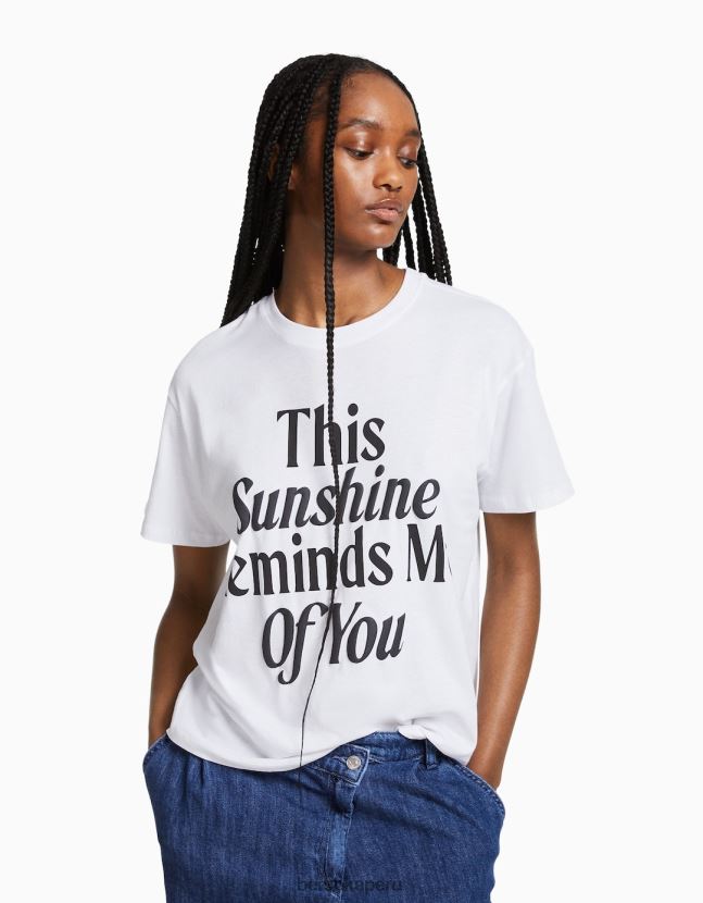 blanco Bershka mujer camiseta de manga corta con estampado 806J6B543