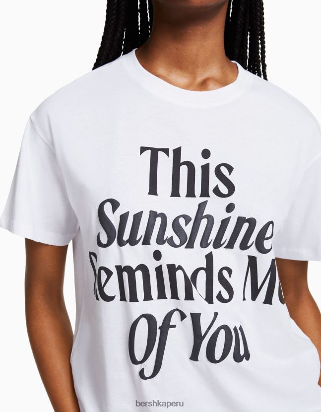 blanco Bershka mujer camiseta de manga corta con estampado 806J6B543