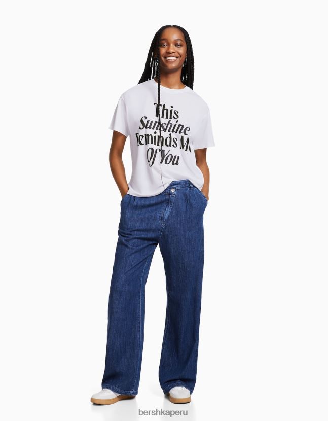 blanco Bershka mujer camiseta de manga corta con estampado 806J6B543