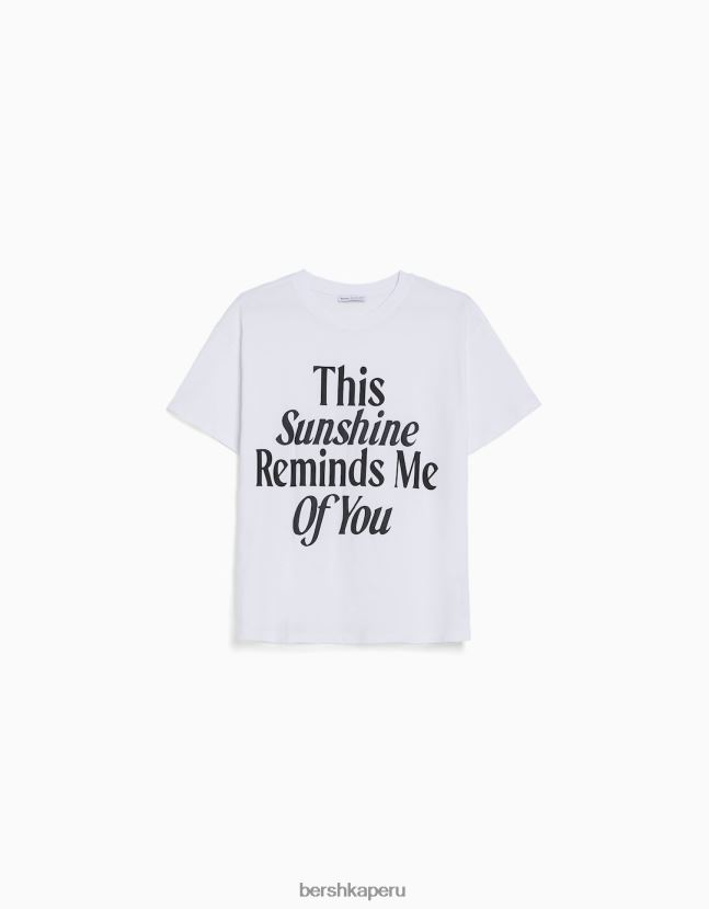 blanco Bershka mujer camiseta de manga corta con estampado 806J6B543