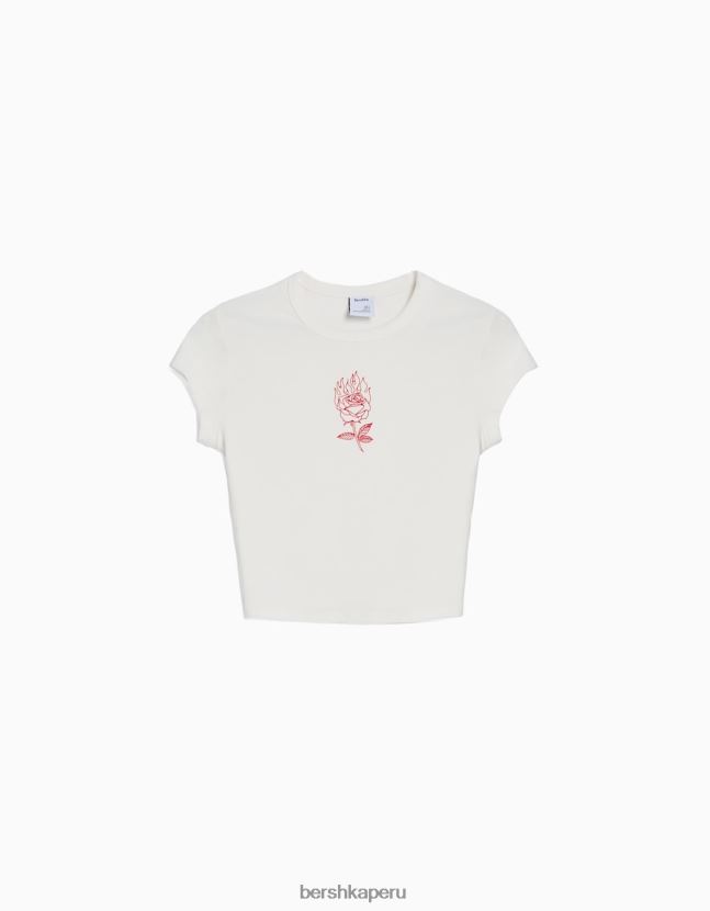 blanco Bershka mujer camiseta de manga corta con estampado 806J6B595