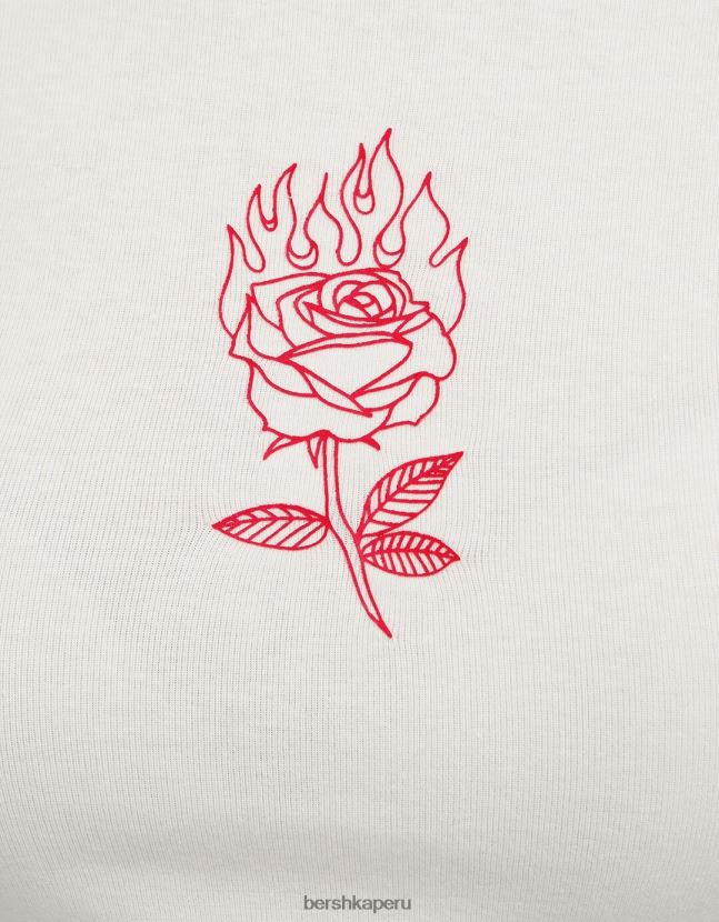 blanco Bershka mujer camiseta de manga corta con estampado 806J6B595