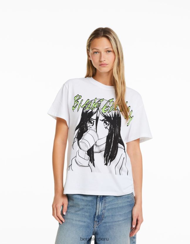 blanco Bershka mujer camiseta de manga corta con estampado de billie eilish 806J6B477
