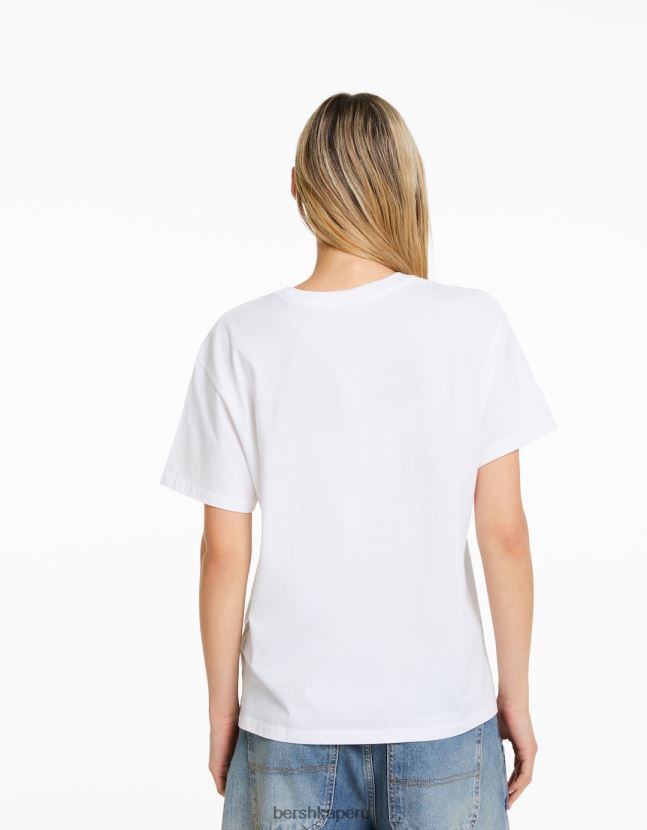 blanco Bershka mujer camiseta de manga corta con estampado de billie eilish 806J6B477