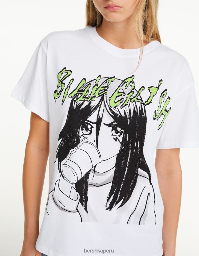 blanco Bershka mujer camiseta de manga corta con estampado de billie eilish 806J6B477