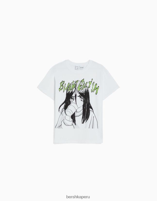 blanco Bershka mujer camiseta de manga corta con estampado de billie eilish 806J6B477