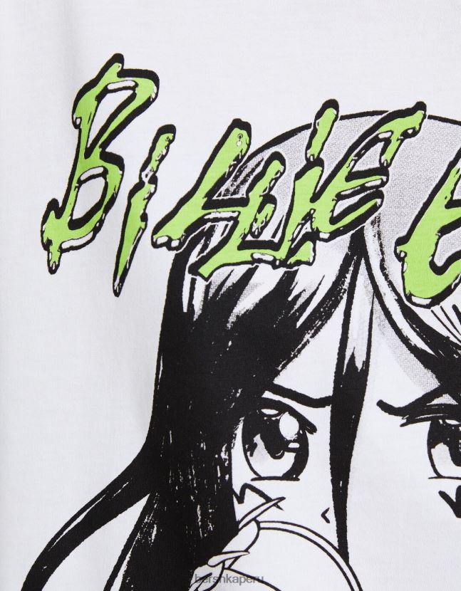 blanco Bershka mujer camiseta de manga corta con estampado de billie eilish 806J6B477