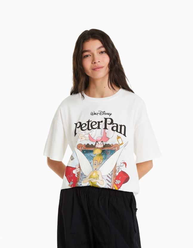 blanco Bershka mujer camiseta de manga corta con estampado de peter pan 806J6B601