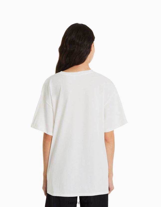 blanco Bershka mujer camiseta de manga corta con estampado de peter pan 806J6B601