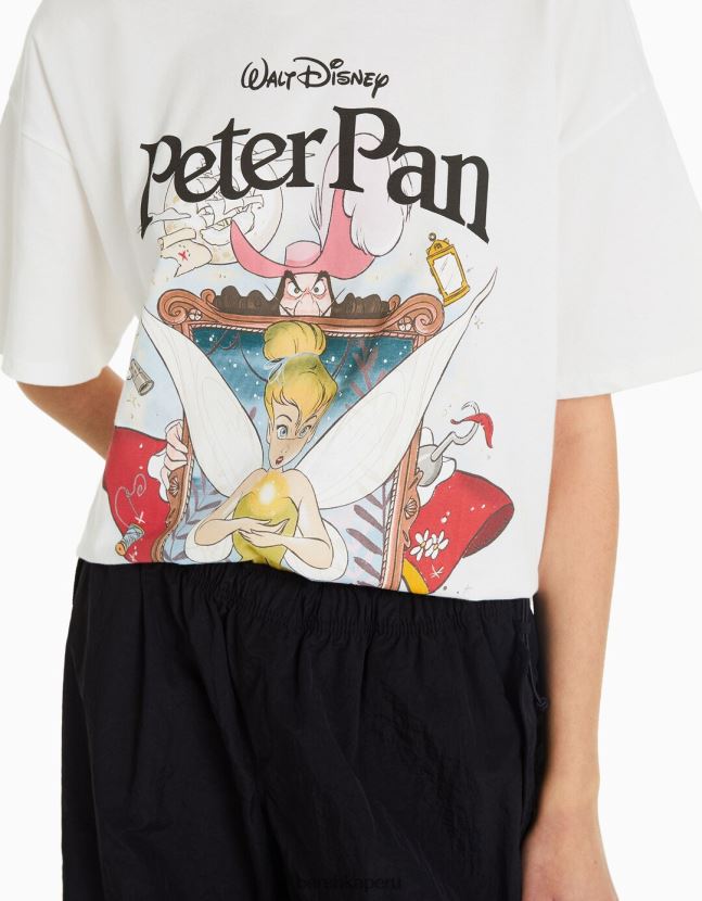 blanco Bershka mujer camiseta de manga corta con estampado de peter pan 806J6B601