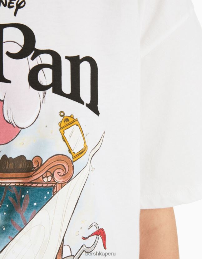 blanco Bershka mujer camiseta de manga corta con estampado de peter pan 806J6B601