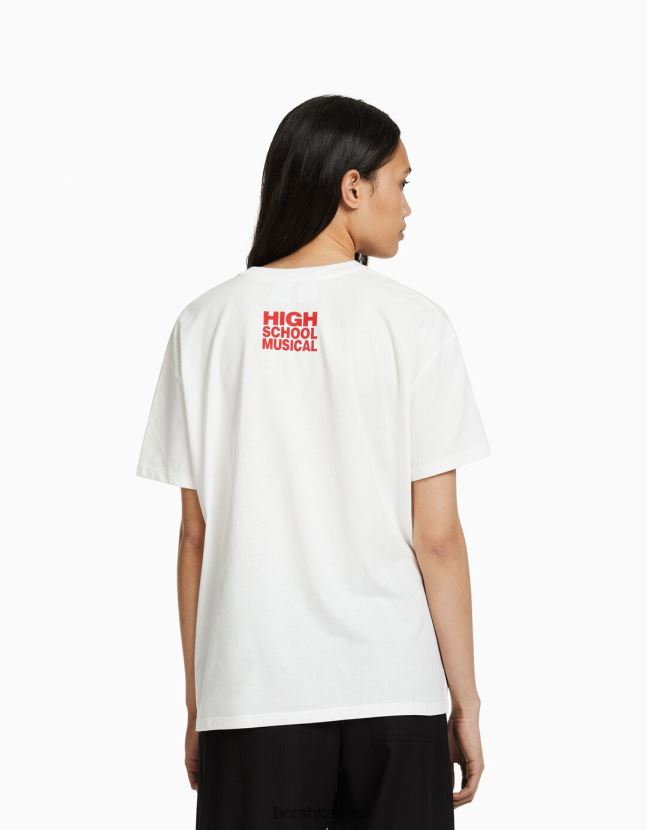 blanco Bershka mujer camiseta de manga corta con estampado musical de secundaria 806J6B485