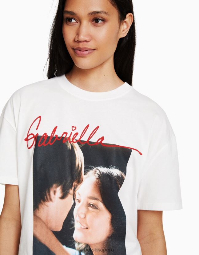 blanco Bershka mujer camiseta de manga corta con estampado musical de secundaria 806J6B485