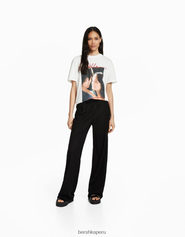 blanco Bershka mujer camiseta de manga corta con estampado musical de secundaria 806J6B485