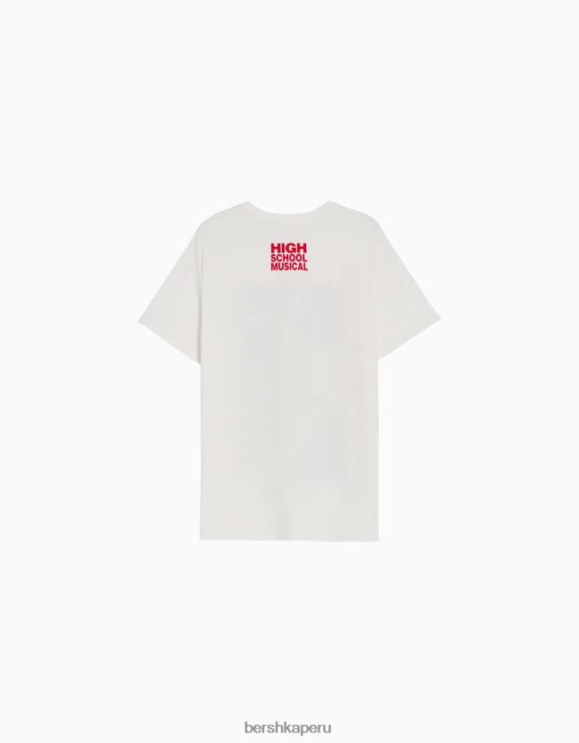 blanco Bershka mujer camiseta de manga corta con estampado musical de secundaria 806J6B485