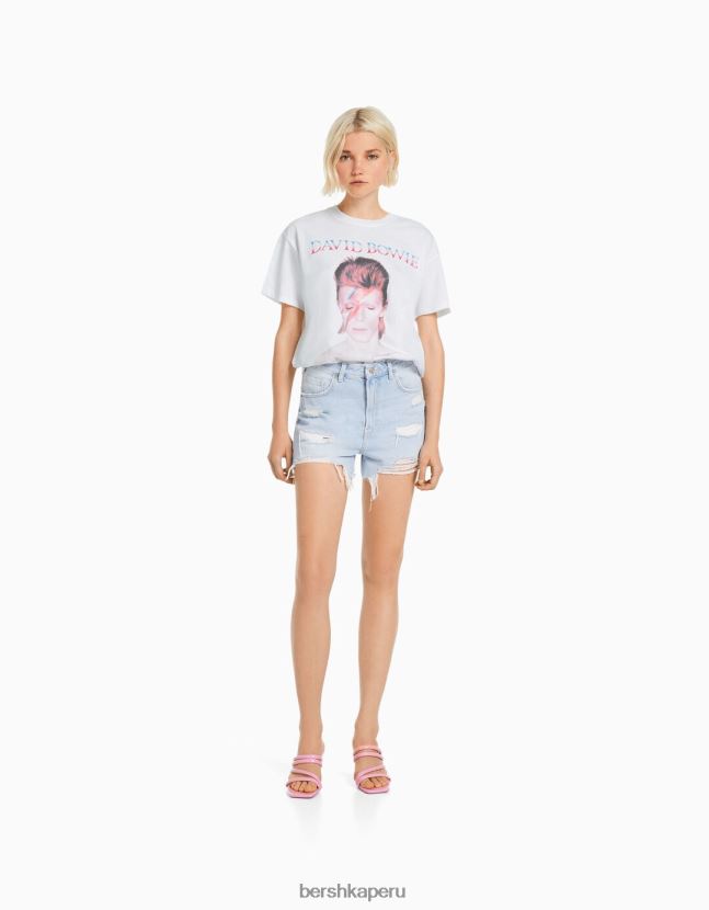 blanco Bershka mujer camiseta de manga corta david bowie 806J6B482