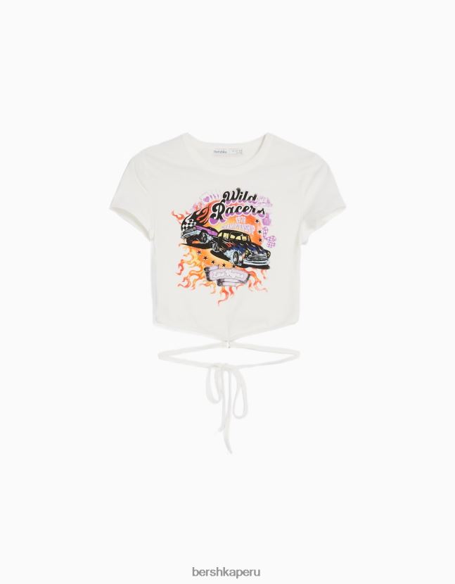 blanco Bershka mujer camiseta de manga corta estampada con anillo y corbata 806J6B603