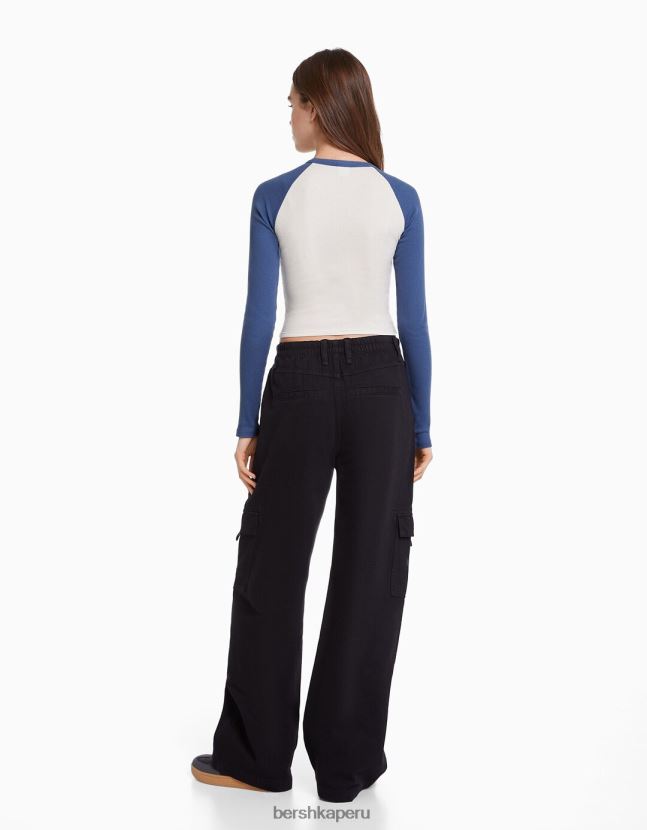 blanco Bershka mujer camiseta de manga larga estilo raglán 806J6B642