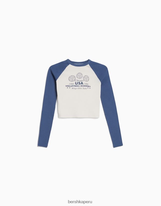 blanco Bershka mujer camiseta de manga larga estilo raglán 806J6B642