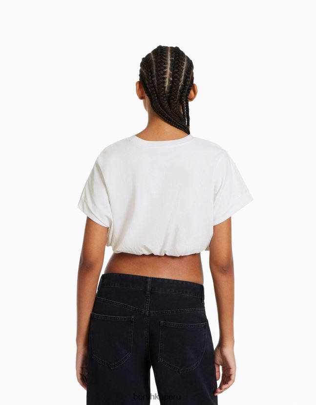 blanco Bershka mujer camiseta manga corta fruncida con elástico 806J6B380
