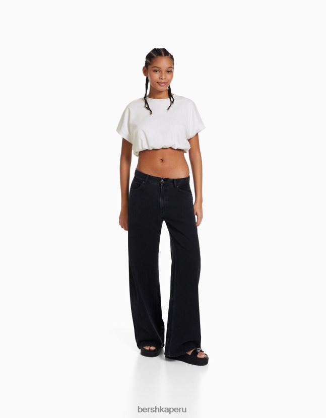 blanco Bershka mujer camiseta manga corta fruncida con elástico 806J6B380