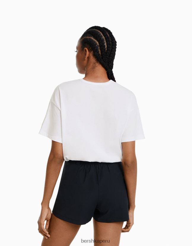 blanco Bershka mujer camiseta oversize de manga corta 806J6B322