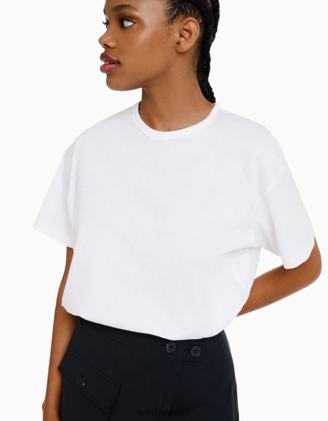 blanco Bershka mujer camiseta oversize de manga corta 806J6B322
