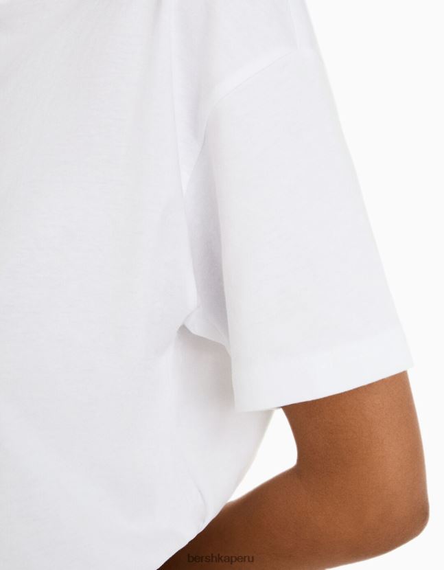 blanco Bershka mujer camiseta oversize de manga corta 806J6B322