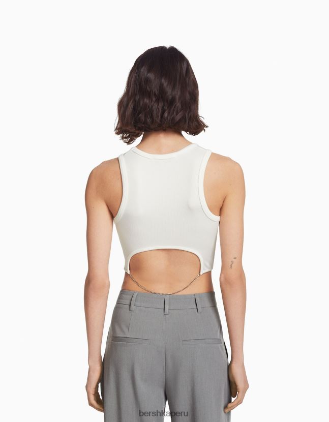 blanco Bershka mujer camiseta sin mangas con pedrería en la espalda 806J6B525