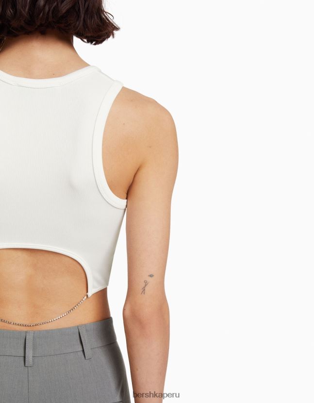 blanco Bershka mujer camiseta sin mangas con pedrería en la espalda 806J6B525