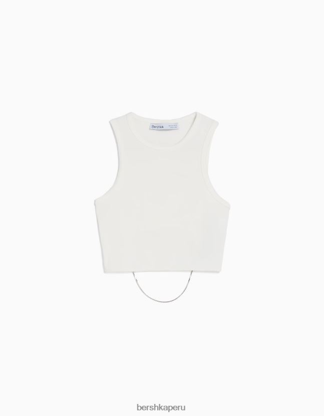blanco Bershka mujer camiseta sin mangas con pedrería en la espalda 806J6B525