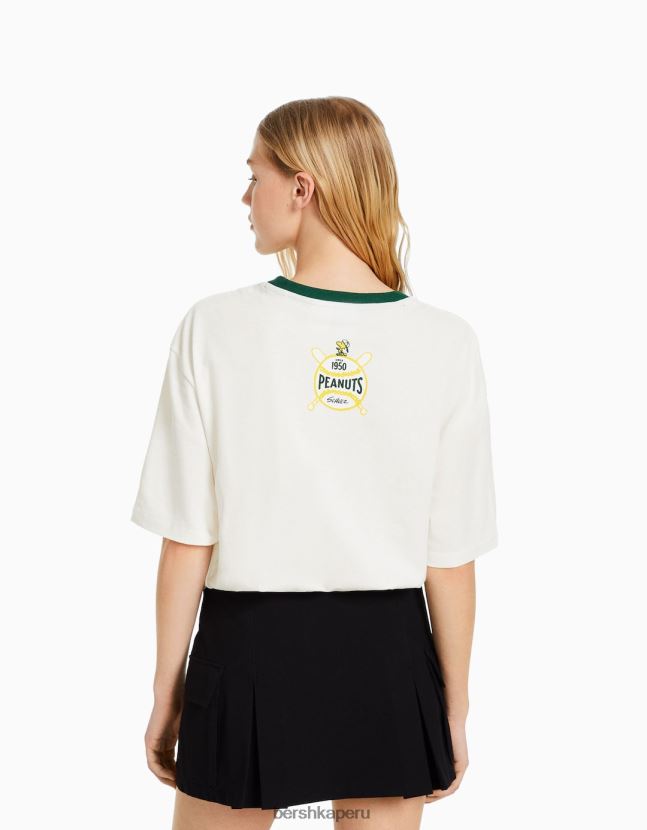 blanco Bershka mujer playera de manga corta con estampado de Snoopy 806J6B564