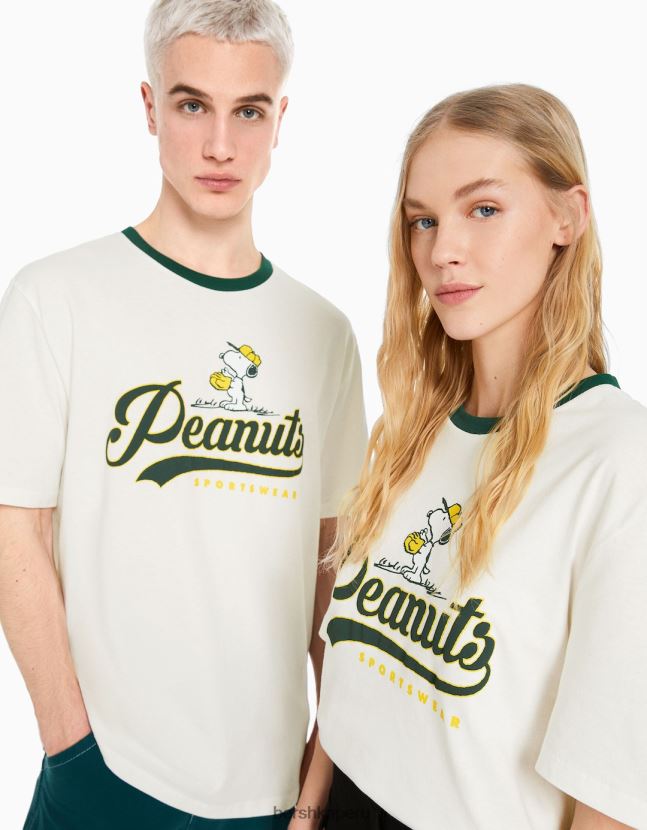 blanco Bershka mujer playera de manga corta con estampado de Snoopy 806J6B564