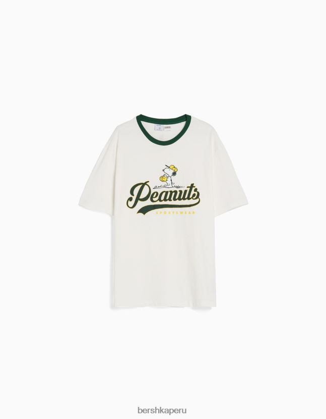 blanco Bershka mujer playera de manga corta con estampado de Snoopy 806J6B564