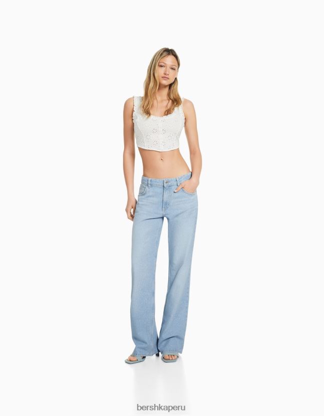 blanco Bershka mujer top corto estilo corsé con bordado suizo 806J6B516