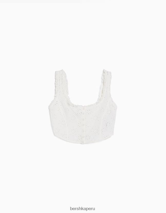 blanco Bershka mujer top corto estilo corsé con bordado suizo 806J6B516