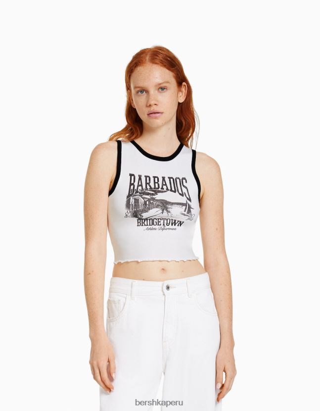 blanco negro Bershka mujer camiseta corta estampada sin mangas 806J6B293