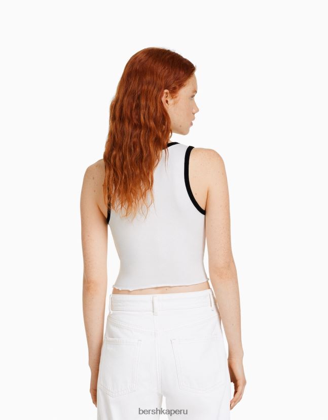 blanco negro Bershka mujer camiseta corta estampada sin mangas 806J6B293
