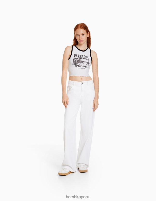 blanco negro Bershka mujer camiseta corta estampada sin mangas 806J6B293