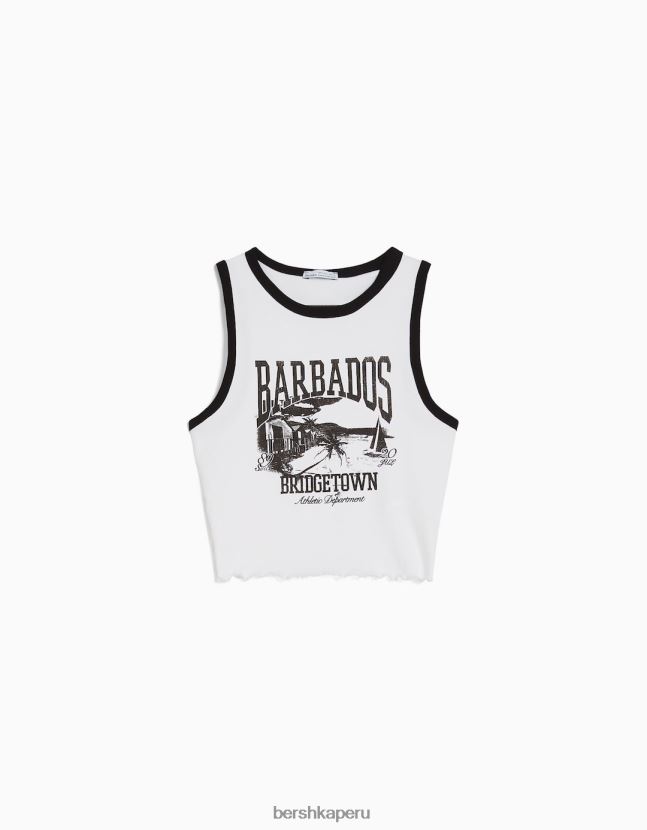 blanco negro Bershka mujer camiseta corta estampada sin mangas 806J6B293