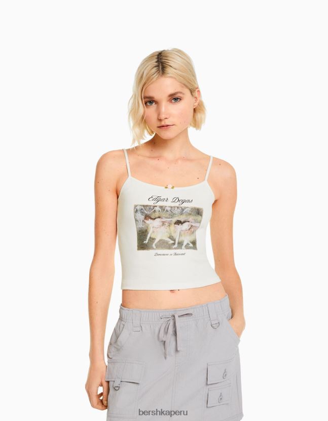 blanquecino Bershka mujer blusa sin mangas con estampado de series de arte 806J6B440