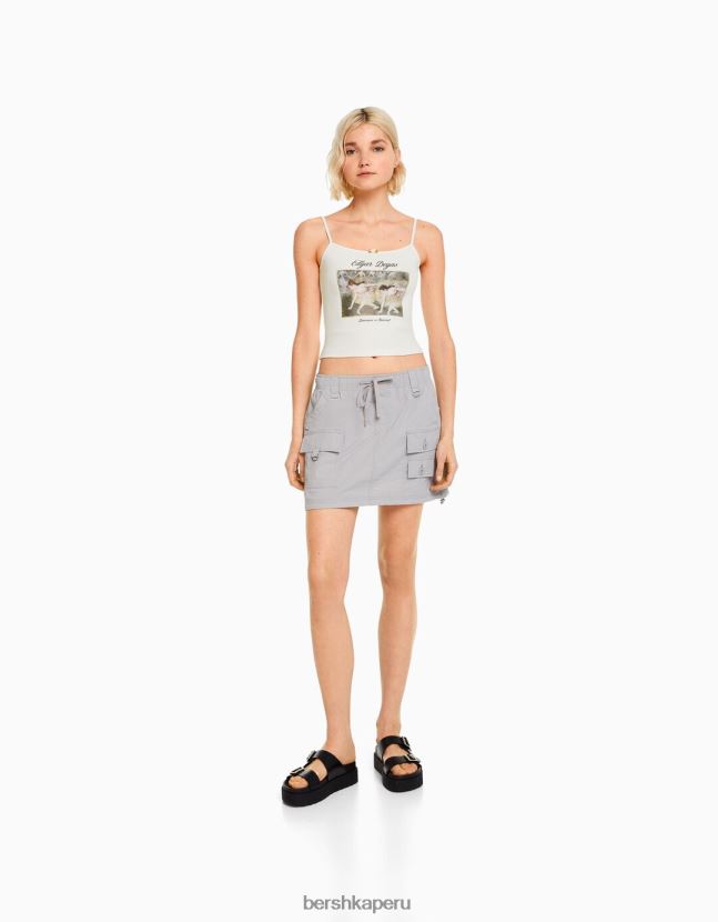 blanquecino Bershka mujer blusa sin mangas con estampado de series de arte 806J6B440