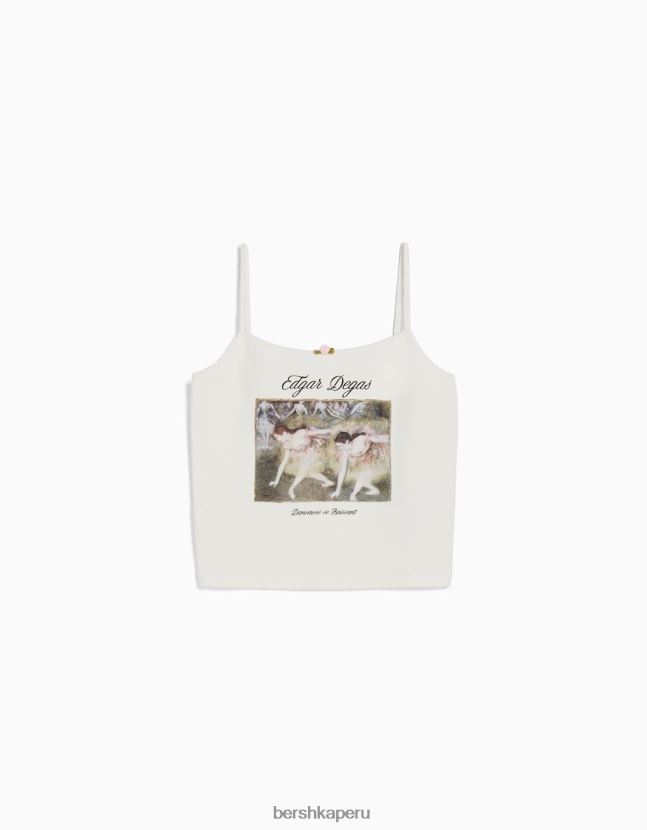 blanquecino Bershka mujer blusa sin mangas con estampado de series de arte 806J6B440