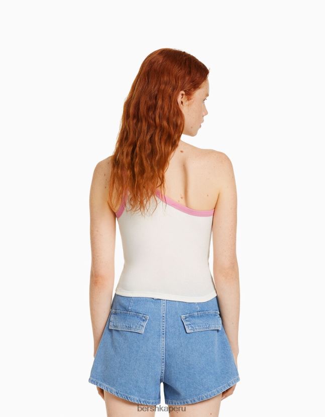 blanquecino Bershka mujer camiseta corta estampada con tiras 806J6B655