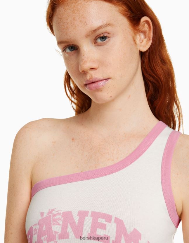 blanquecino Bershka mujer camiseta corta estampada con tiras 806J6B655